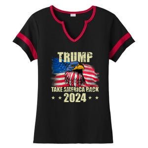 Trump Take America Back 2024 Eagle Usa Flag Ladies Halftime Notch Neck Tee