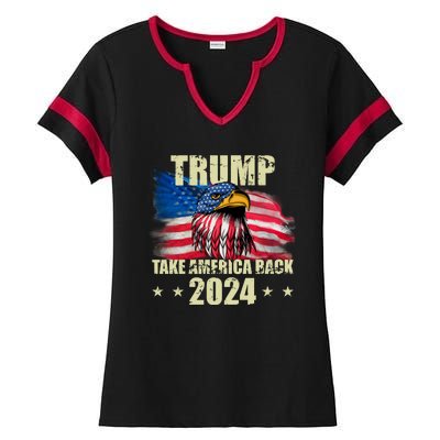 Trump Take America Back 2024 Eagle Usa Flag Ladies Halftime Notch Neck Tee