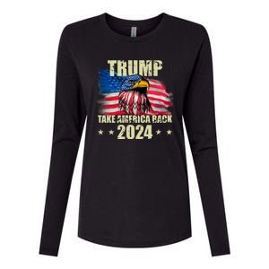 Trump Take America Back 2024 Eagle Usa Flag Womens Cotton Relaxed Long Sleeve T-Shirt