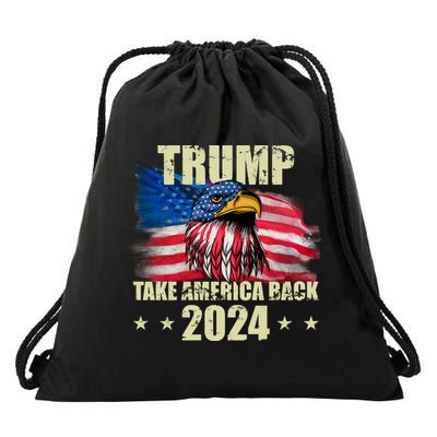 Trump Take America Back 2024 Eagle Usa Flag Drawstring Bag