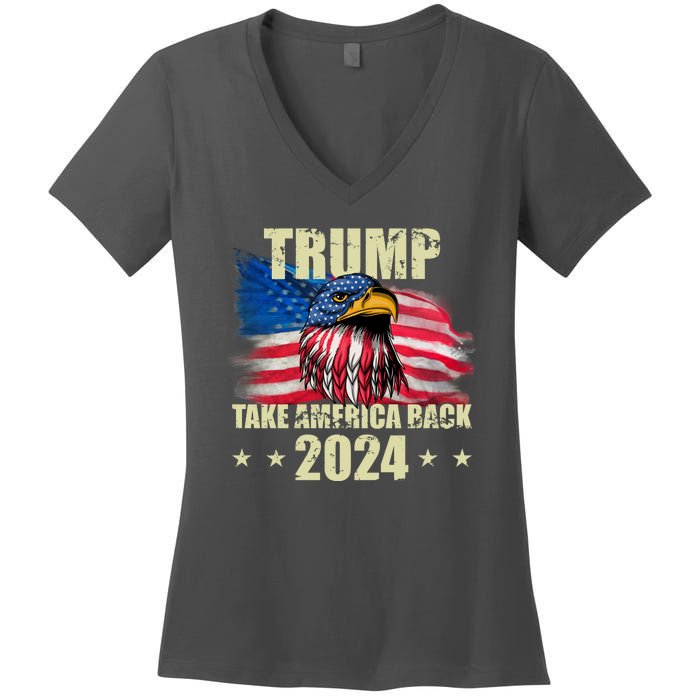 Trump Take America Back 2024 Eagle Usa Flag Women's V-Neck T-Shirt