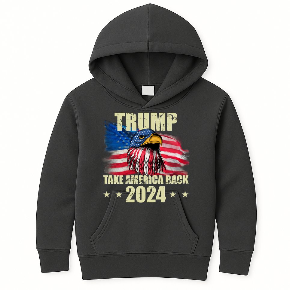 Trump Take America Back 2024 Eagle Usa Flag Kids Hoodie