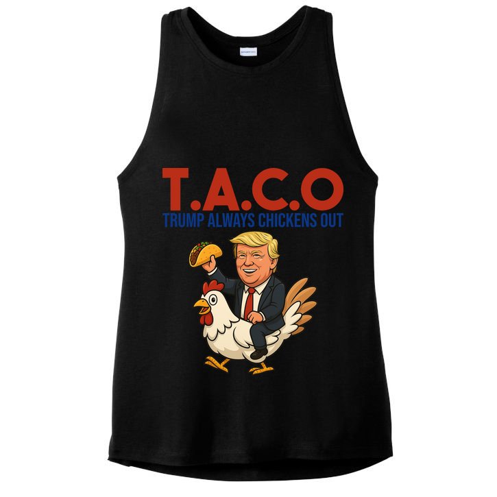 Taco Trump Always Chickens Out Riding A Chicken Ladies PosiCharge Tri-Blend Wicking Tank