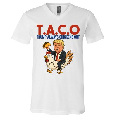 Taco Trump Always Chickens Out Riding A Chicken V-Neck T-Shirt