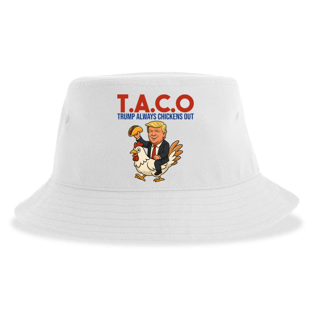 Taco Trump Always Chickens Out Riding A Chicken Sustainable Bucket Hat