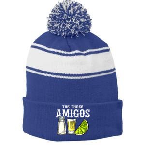 The Three Amigos Lime Salt Tequila Funny Cinco De Mayo Gifts Stripe Pom Pom Beanie