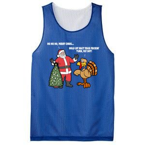 Thanksgiving Turkey And Santa Claus Christmas Too Early Great Gift Mesh Reversible Basketball Jersey Tank