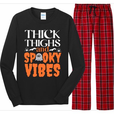 Thick Thighs And Spooky Vibes Halloween Costume Gift Long Sleeve Pajama Set