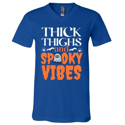 Thick Thighs And Spooky Vibes Halloween Costume Gift V-Neck T-Shirt