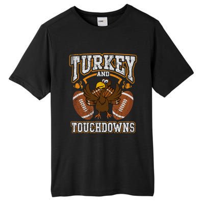 Thanksgiving Turkey And Touchdowns Football Gift Tall Fusion ChromaSoft Performance T-Shirt