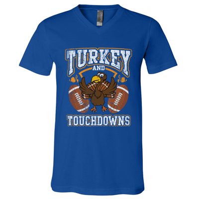 Thanksgiving Turkey And Touchdowns Football Gift V-Neck T-Shirt