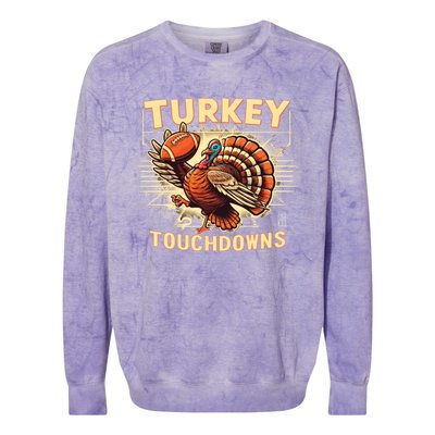 Thanksgiving Turkey And Touchdowns Football Gift Colorblast Crewneck Sweatshirt