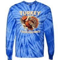 Thanksgiving Turkey And Touchdowns Football Gift Tie-Dye Long Sleeve Shirt