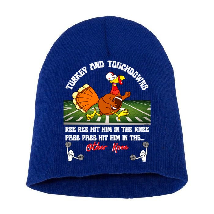 Thanksgiving Turkey And Touchdowns Usa Football Fans Great Gift Cool Gift Short Acrylic Beanie