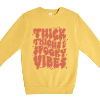 Thick Thighs And Spooky Vibes Great Gift Retro Vintage Halloween Funny Gift Premium Crewneck Sweatshirt