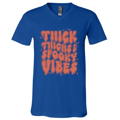 Thick Thighs And Spooky Vibes Great Gift Retro Vintage Halloween Funny Gift V-Neck T-Shirt