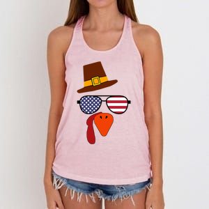 Thanksgiving Turkey American Patriotic Turkey Family Funny Gift Women's Knotted Racerback Tank