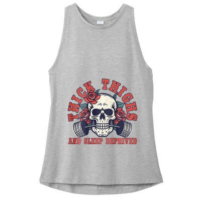 Thick Thighs And Sleep Deprived On Back Ladies PosiCharge Tri-Blend Wicking Tank
