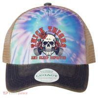 Thick Thighs And Sleep Deprived On Back Legacy Tie Dye Trucker Hat