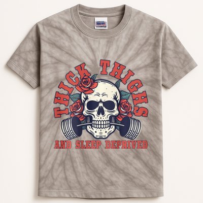 Thick Thighs And Sleep Deprived On Back Kids Tie-Dye T-Shirt