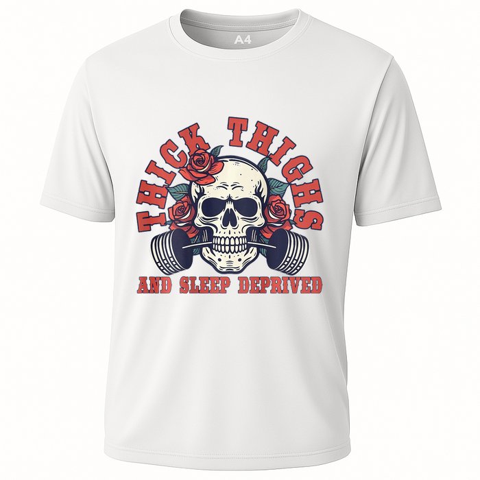 Thick Thighs And Sleep Deprived On Back Cooling Performance Crew T-Shirt
