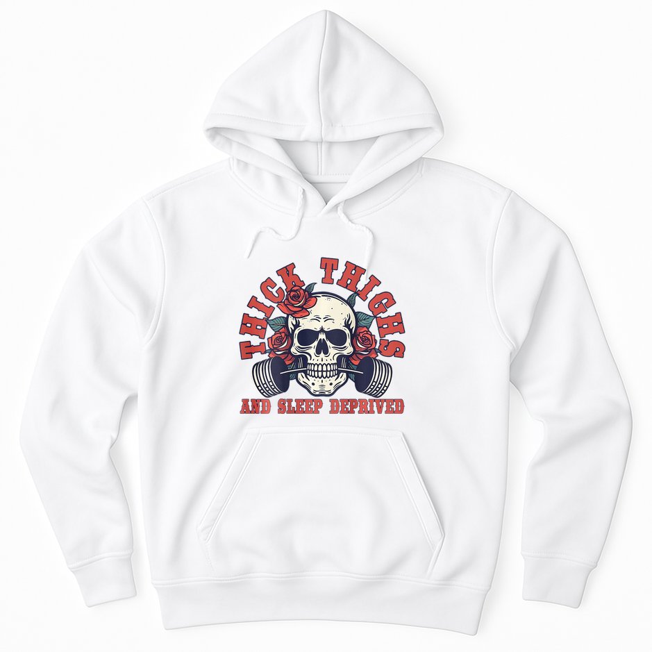Thick Thighs And Sleep Deprived On Back Hoodie