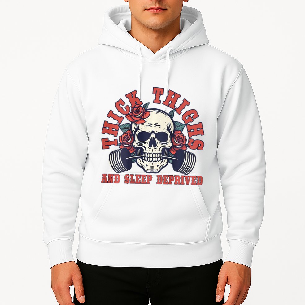 Thick Thighs And Sleep Deprived On Back Hoodie