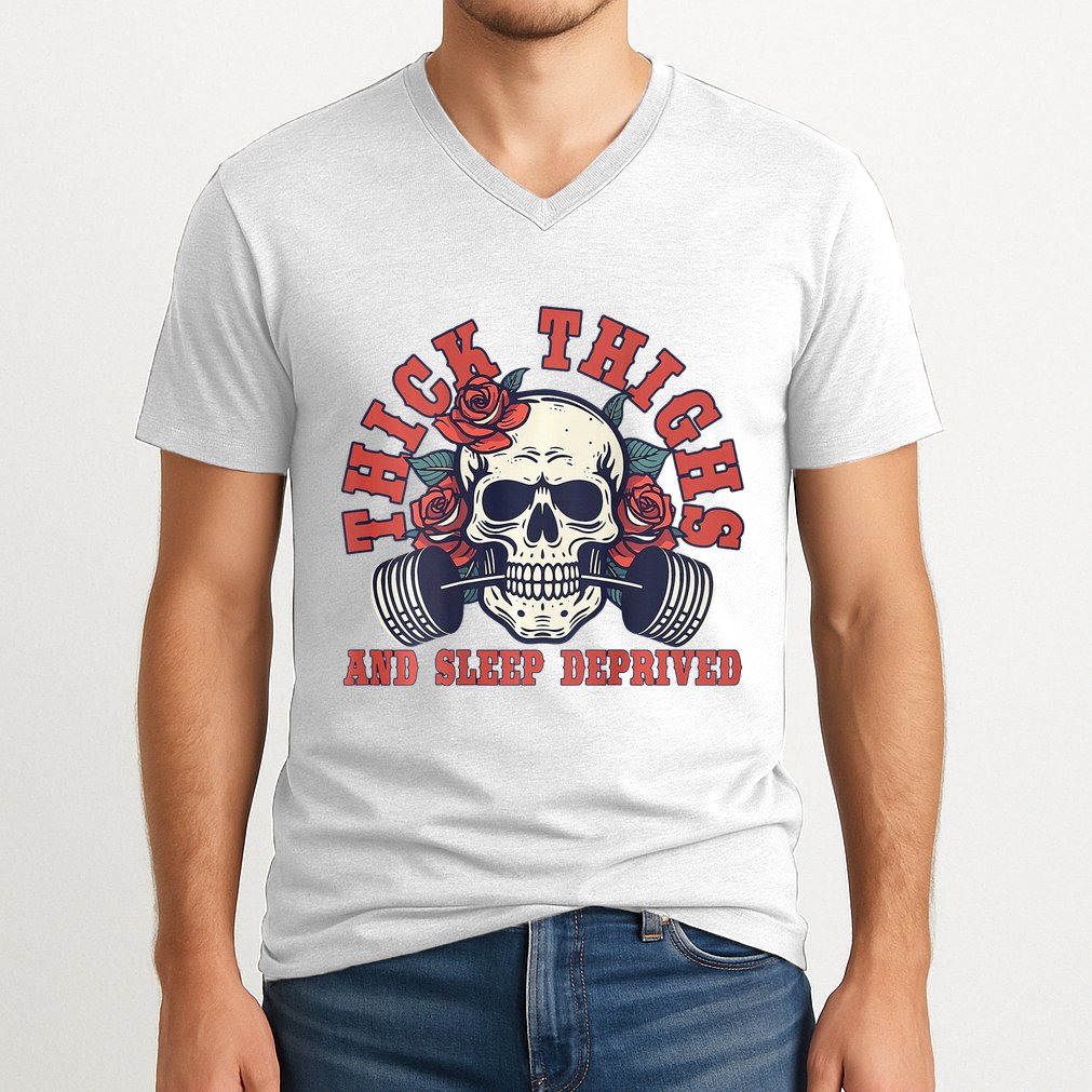 Thick Thighs And Sleep Deprived On Back V-Neck T-Shirt
