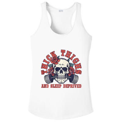 Thick Thighs And Sleep Deprived On Back Ladies PosiCharge Competitor Racerback Tank