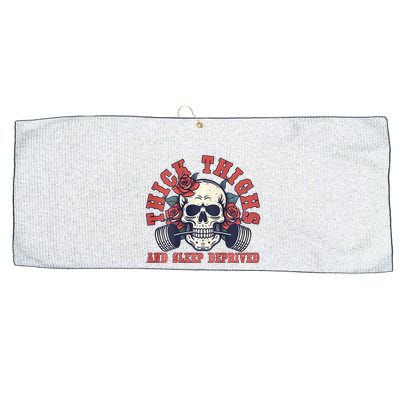 Thick Thighs And Sleep Deprived On Back Large Microfiber Waffle Golf Towel