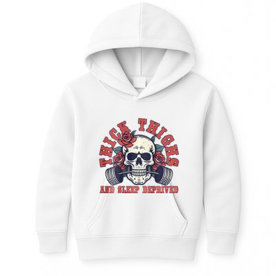 Thick Thighs And Sleep Deprived On Back Kids Hoodie