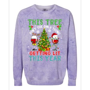 This Tree AinT Only Thing Getting Lit Xmas Two Santa Wines Gift Colorblast Crewneck Sweatshirt