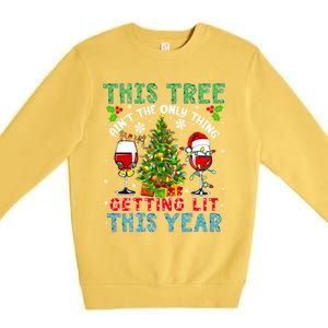 This Tree AinT Only Thing Getting Lit Xmas Two Santa Wines Gift Premium Crewneck Sweatshirt