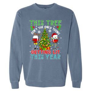 This Tree AinT Only Thing Getting Lit Xmas Two Santa Wines Gift Garment-Dyed Sweatshirt