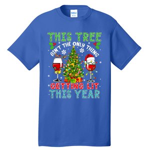 This Tree AinT Only Thing Getting Lit Xmas Two Santa Wines Gift Tall T-Shirt