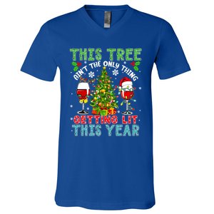 This Tree AinT Only Thing Getting Lit Xmas Two Santa Wines Gift V-Neck T-Shirt