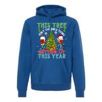 This Tree AinT Only Thing Getting Lit Xmas Two Santa Wines Gift Premium Hoodie