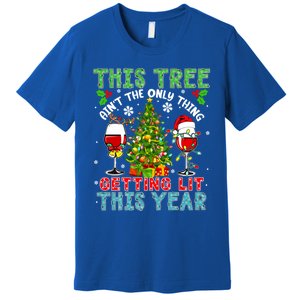 This Tree AinT Only Thing Getting Lit Xmas Two Santa Wines Gift Premium T-Shirt