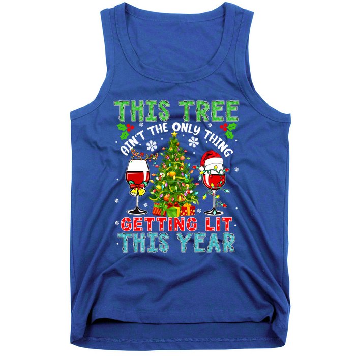 This Tree AinT Only Thing Getting Lit Xmas Two Santa Wines Gift Tank Top