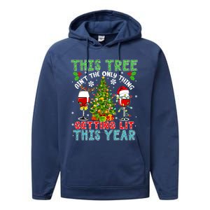 This Tree AinT Only Thing Getting Lit Xmas Two Santa Wines Gift Performance Fleece Hoodie