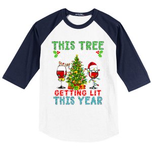 This Tree AinT Only Thing Getting Lit Xmas Two Santa Wines Gift Baseball Sleeve Shirt