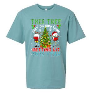 This Tree AinT Only Thing Getting Lit Xmas Two Santa Wines Gift Sueded Cloud Jersey T-Shirt