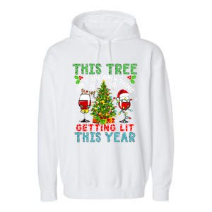 This Tree AinT Only Thing Getting Lit Xmas Two Santa Wines Gift Garment-Dyed Fleece Hoodie