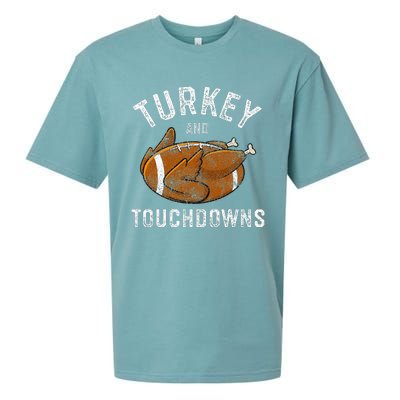 Thanksgiving Turkey And Touchdowns Football Sueded Cloud Jersey T-Shirt