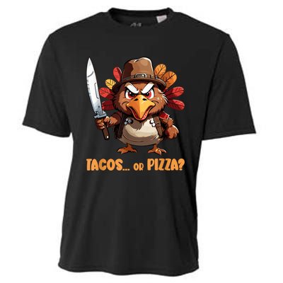 Thanksgiving Turkey Asking Eat Tacos Or Pizza Cool Cooling Performance Crew T-Shirt