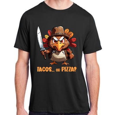 Thanksgiving Turkey Asking Eat Tacos Or Pizza Cool Adult ChromaSoft Performance T-Shirt