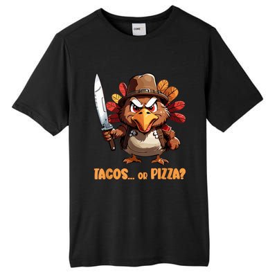 Thanksgiving Turkey Asking Eat Tacos Or Pizza Cool Tall Fusion ChromaSoft Performance T-Shirt