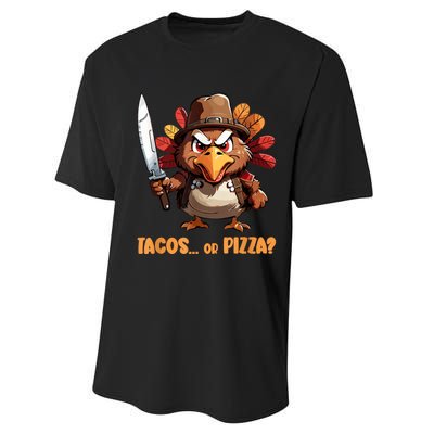 Thanksgiving Turkey Asking Eat Tacos Or Pizza Cool Performance Sprint T-Shirt