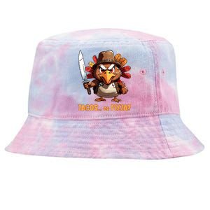 Thanksgiving Turkey Asking Eat Tacos Or Pizza Cool Tie-Dyed Bucket Hat