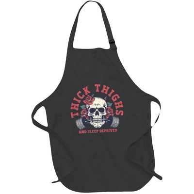 Thick Thighs And Sleep Deprived Funny Skull Gymer Full-Length Apron With Pockets